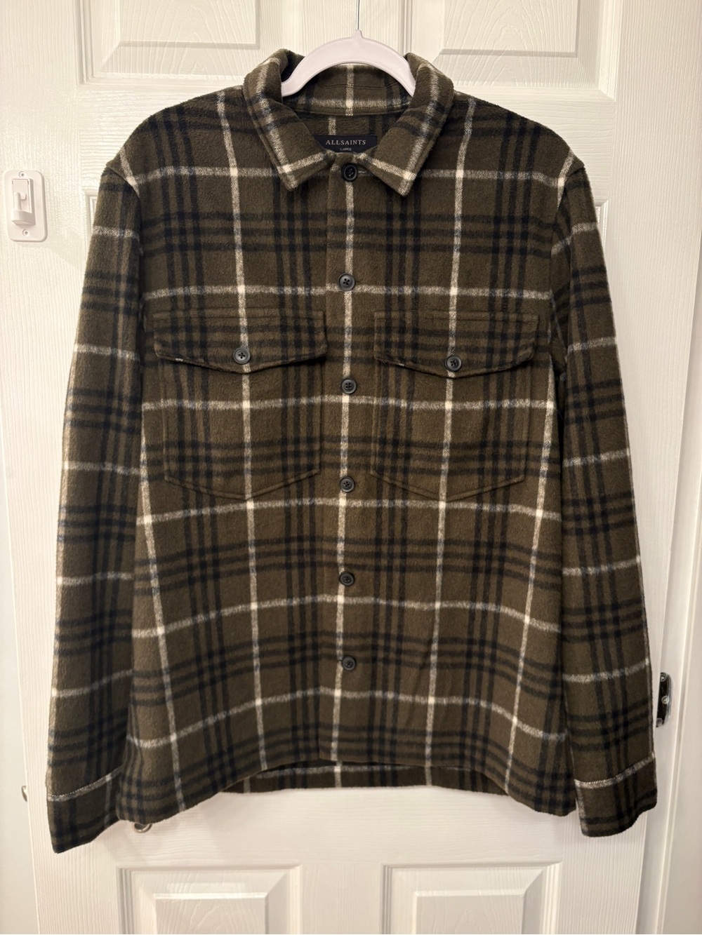 All Saints Berthold Green Plaid Shirt Jacket